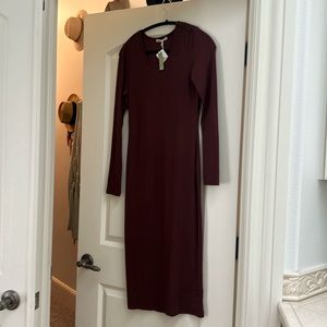 Lexi Rib Long Sleeve Midi Dress in Chocolate Brown NWT